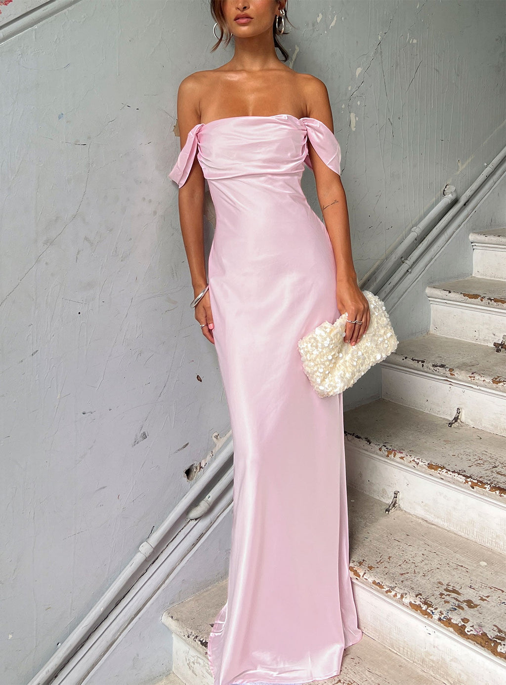 Azura Off The Shoulder Maxi Dress Pink