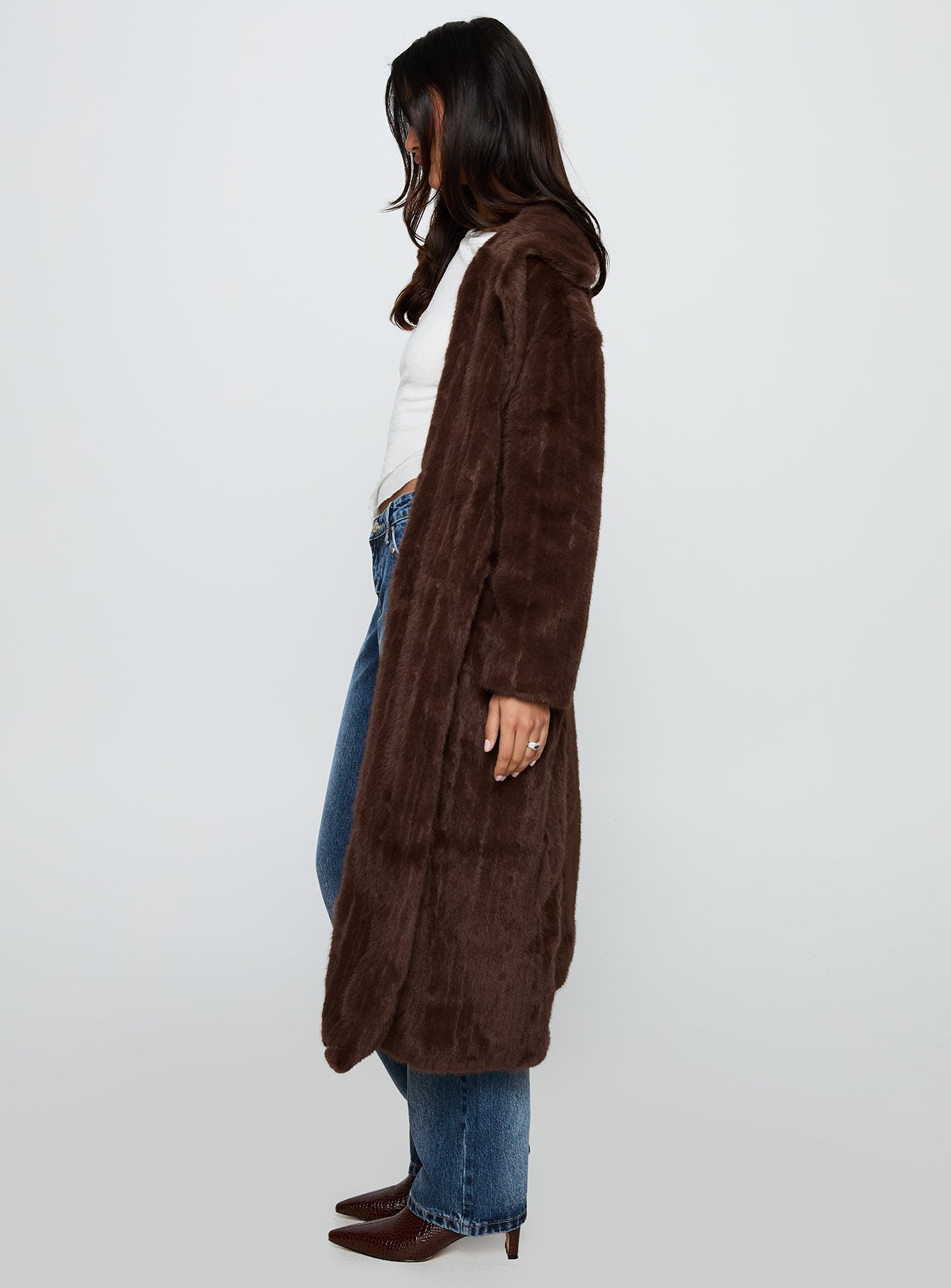 Moss Faux Fur Coat Chocolate
