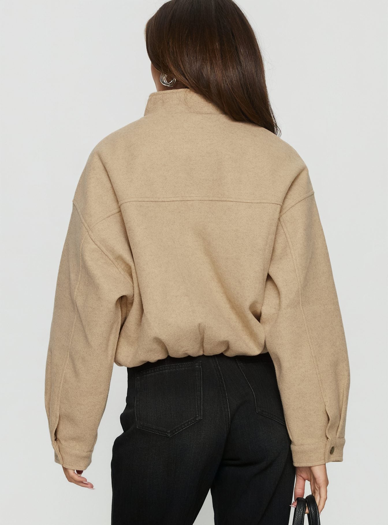 Chayden Cropped Faux Wool Bomber Jacket Beige