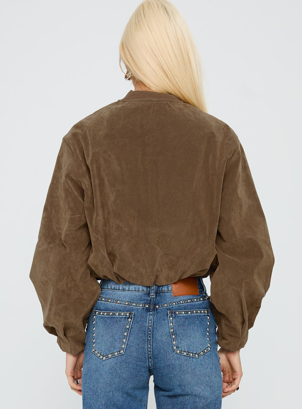 Mastery Faux Suede Bomber Jacket Brown
