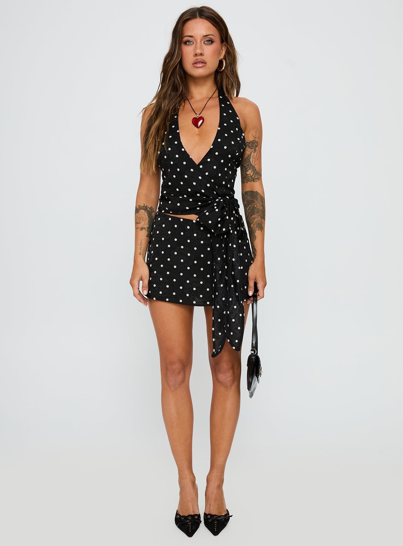 Beffanie Halter Wrap Set Black Polka Dot