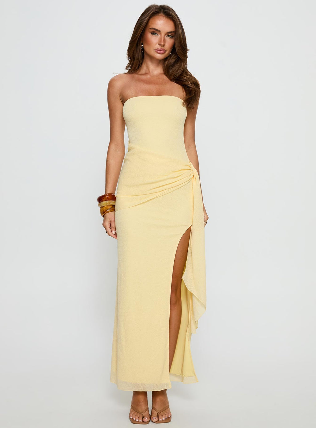Analeah Strapless Maxi Dress Lemon Yellow
