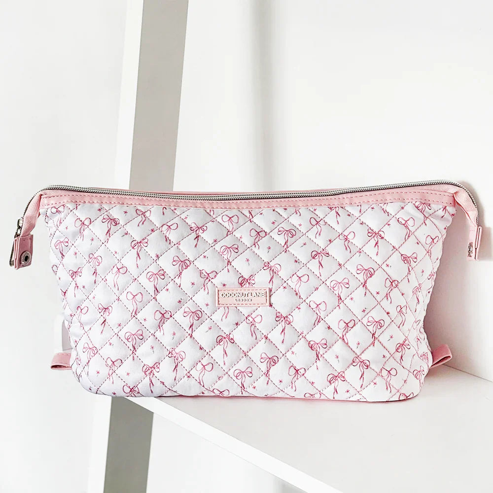 Coconut Lane Quilted Dainty Bows Expandable Cosmetic Bag