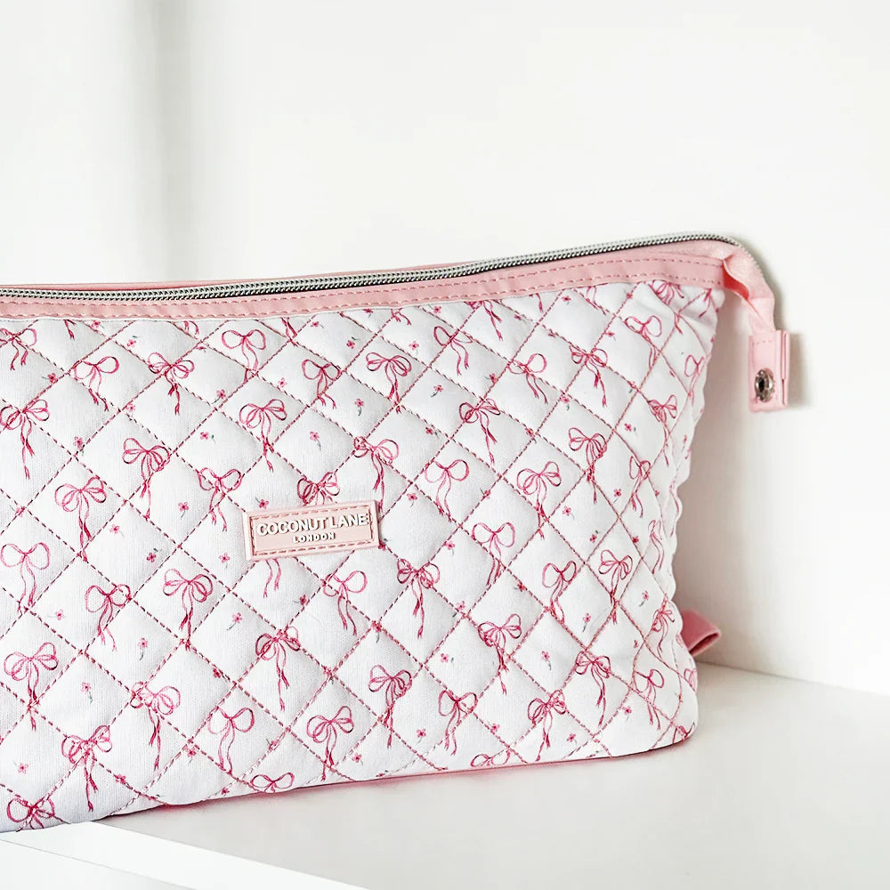 Coconut Lane Quilted Dainty Bows Expandable Cosmetic Bag
