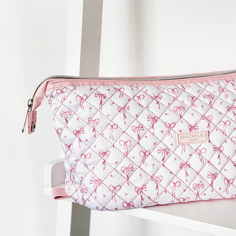 Coconut Lane Quilted Dainty Bows Expandable Cosmetic Bag
