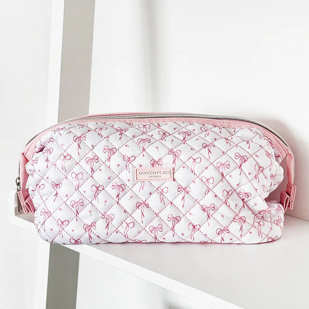 Coconut Lane Quilted Dainty Bows Expandable Cosmetic Bag