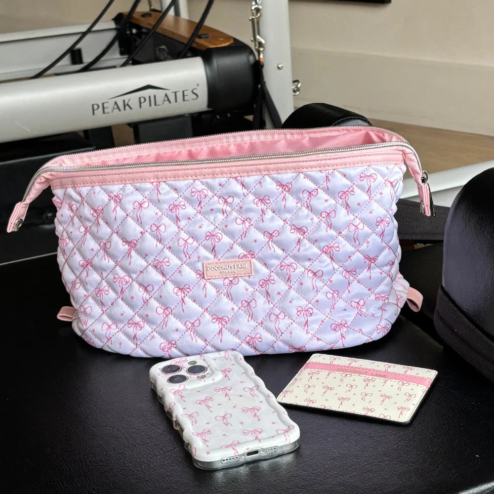 Coconut Lane Quilted Dainty Bows Expandable Cosmetic Bag